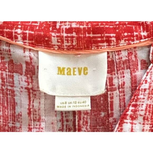 Anthropologie Maeve Orange White Calia Tunic Button Down Top Women's Size 8 - Picture 7 of 9